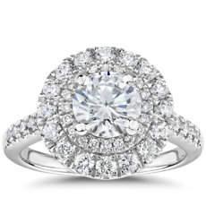 Double Halo Diamond Engagement Ring in 14k White Gold